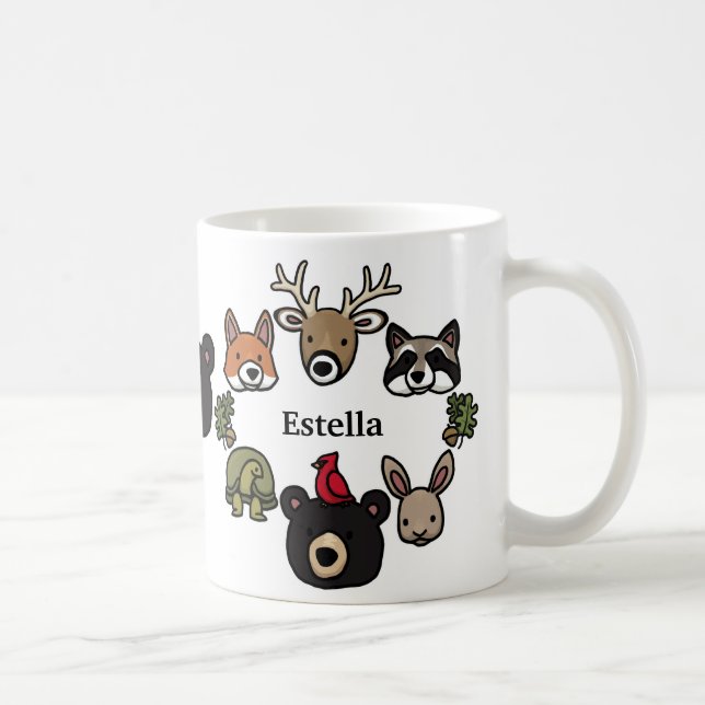 Cute and Friendly Forest Animals, Add Your Name Coffee Mug (Right)
