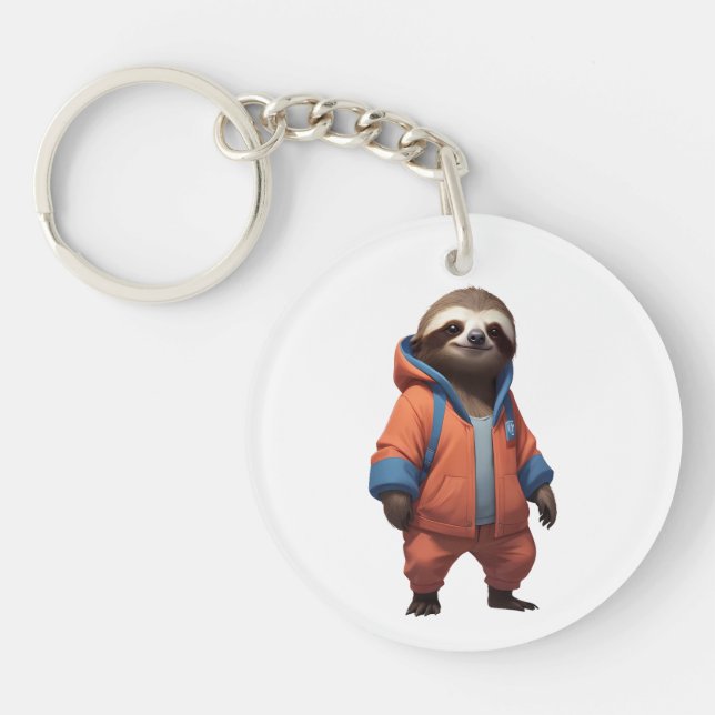Cute and Friendly Sloth Illustration Keychain (Front)