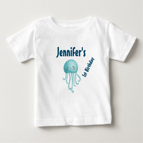 Cute and Fun Blue_Green Jellyfish Birthday Baby T_Shirt