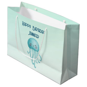 Cute and Fun Blue-Green Jellyfish Birthday Large Gift Bag