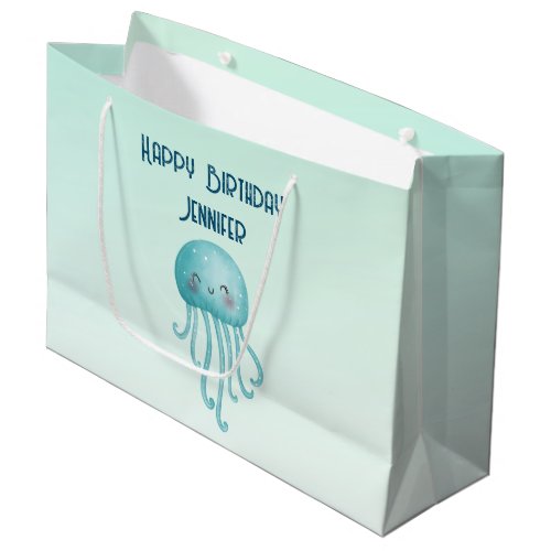 Cute and Fun Blue_Green Jellyfish Birthday Large Gift Bag