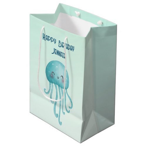 Cute and Fun Blue_Green Jellyfish Birthday Medium Gift Bag