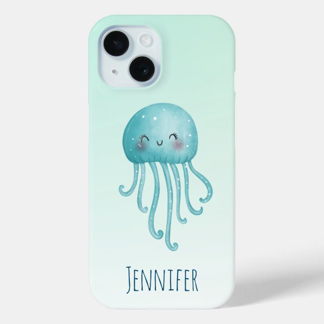 Cute and Fun Blue-Green Jellyfish Case-Mate iPhone Case (Back)