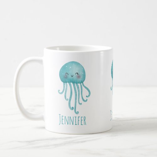 Cute and Fun Blue_Green Jellyfish Coffee Mug