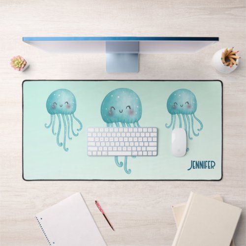  Cute and Fun Blue_Green Jellyfish Desk Mat