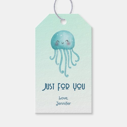 Cute and Fun Blue_Green Jellyfish Just for You Gift Tags