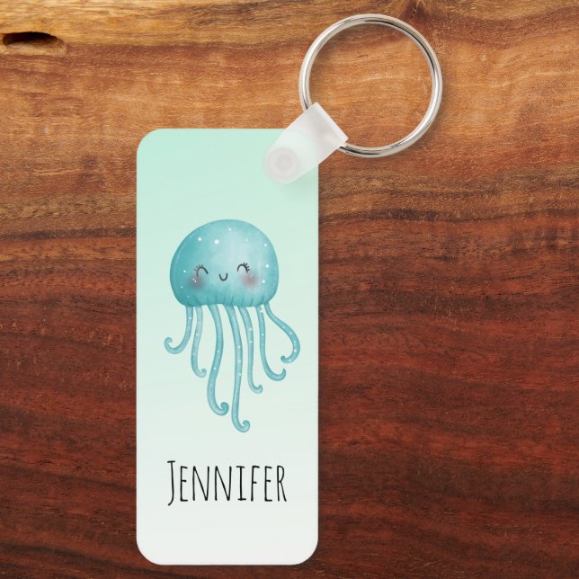 Cute and Fun Blue-Green Jellyfish Keychain (Back)