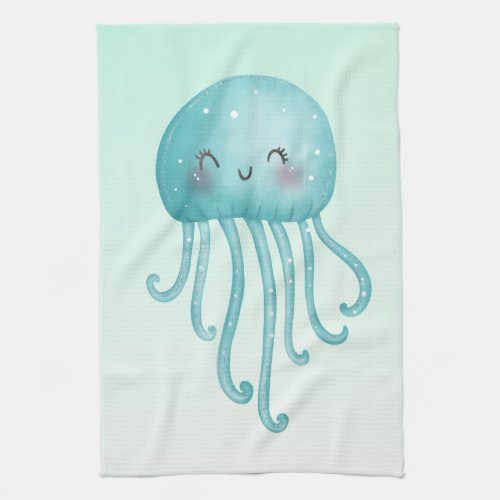 Cute and Fun Blue_Green Jellyfish Kitchen Towel