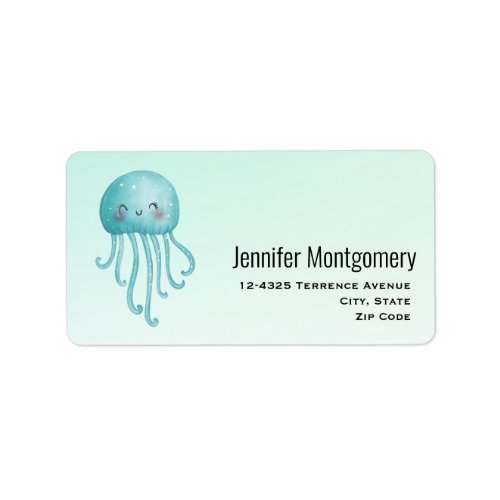 Cute and Fun Blue_Green Jellyfish Label