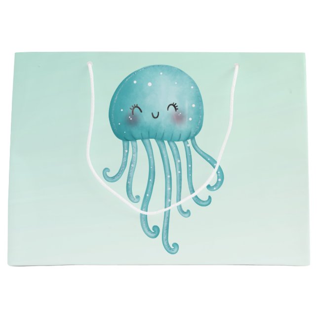 Cute and Fun Blue-Green Jellyfish Large Gift Bag (Front)