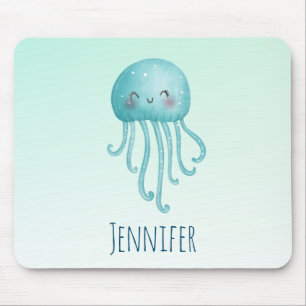 Cute and Fun Blue-Green Jellyfish Mouse Pad