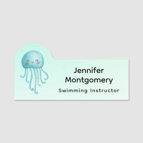 Cute and Fun Blue_Green Jellyfish Name Tag