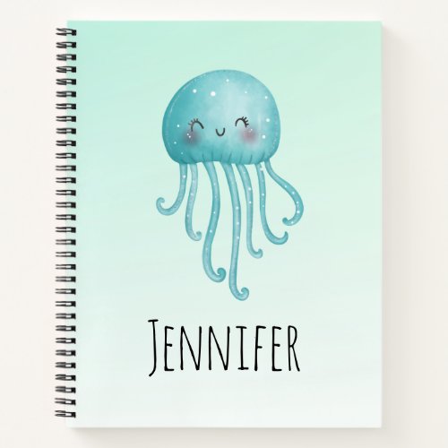 Cute and Fun Blue_Green Jellyfish Notebook