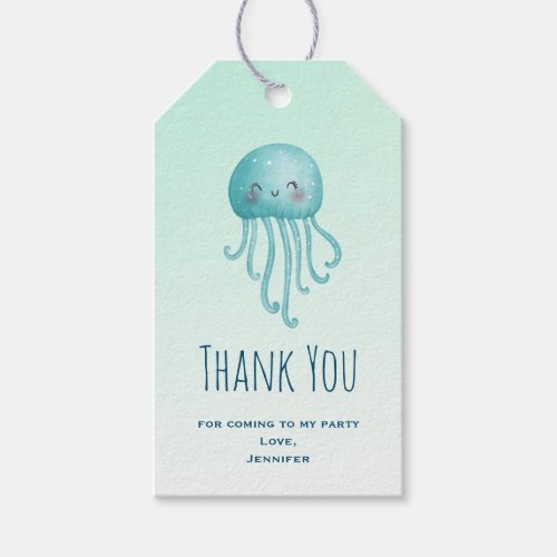 Cute and Fun Blue_Green Jellyfish Party Thank You Gift Tags