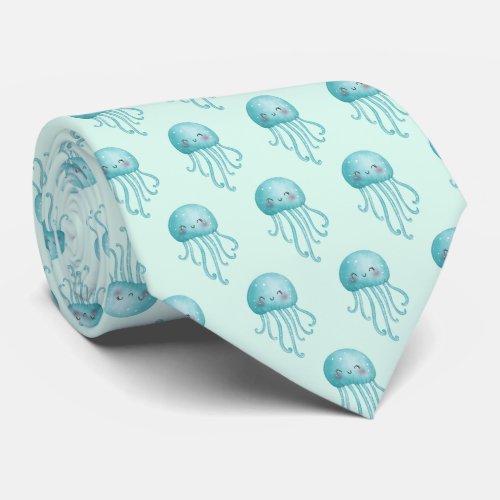 Cute and Fun Blue_Green Jellyfish Pattern Neck Tie