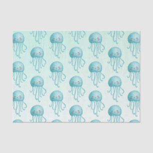 Cute and Fun Blue-Green Jellyfish Pattern Tissue Paper