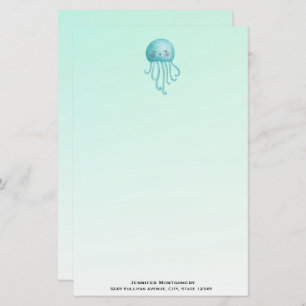 Cute and Fun Blue-Green Jellyfish Stationery