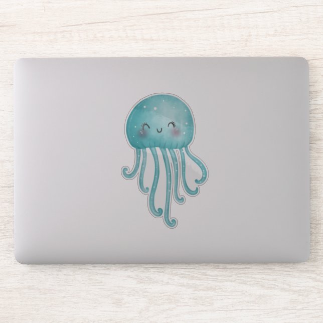 Cute and Fun Blue-Green Jellyfish Sticker (Computer)