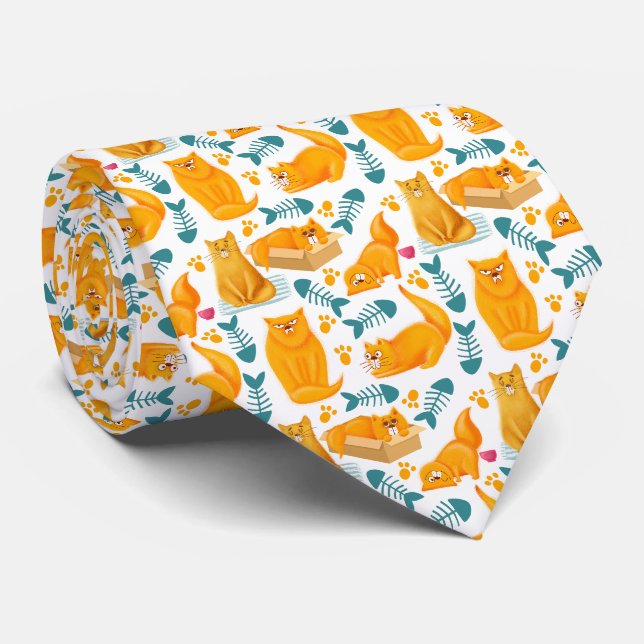 Cute and Fun Cat Pattern Neck Tie (Rolled)
