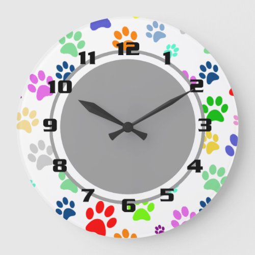 Cute and Fun Colors Pet Paw Pattern Large Clock