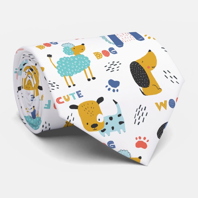 Cute and Fun Dog Pattern Neck Tie (Rolled)