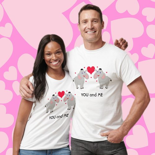 Cute and fun elephant couple with heart _ custom  T_Shirt