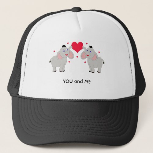 Cute and fun elephant couple with heart _ custom  trucker hat