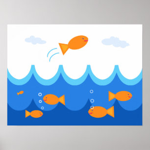 Cute and Fun Flying Fish Illustration Poster