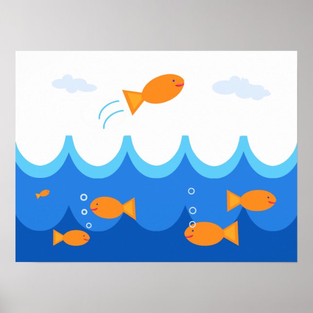 Cute and Fun Flying Fish Illustration Poster (Front)