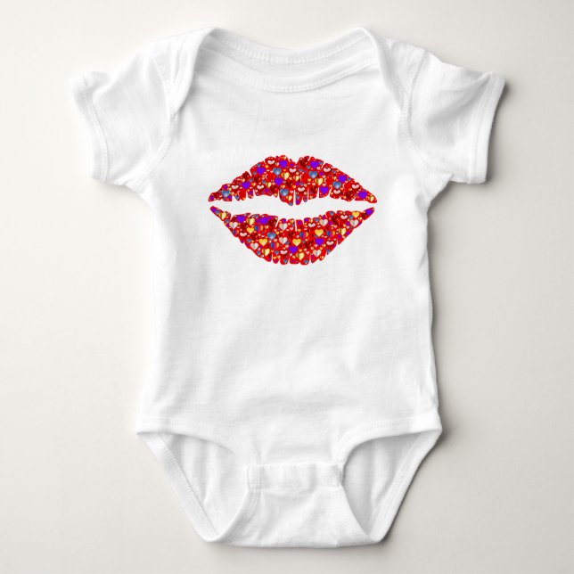 Cute and Fun Heart Kiss Lips Baby Bodysuit (Front)