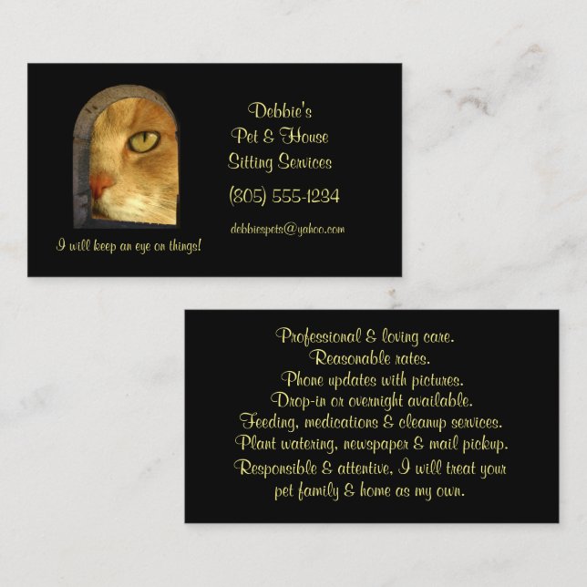 Cute and Fun House and Pet Sitting Business Busine Card (Front/Back)