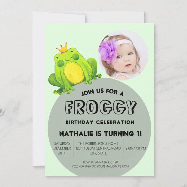 Cute and Fun Modern Abstract Kids Frog Birthday Invitation (Front)