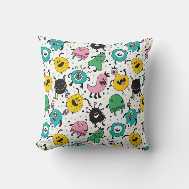Cute And Fun Monsters Throw Pillow (Front)