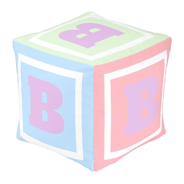 Cute and Fun Pastel Play Cube Theme Monogram Pouf (Angled Back)