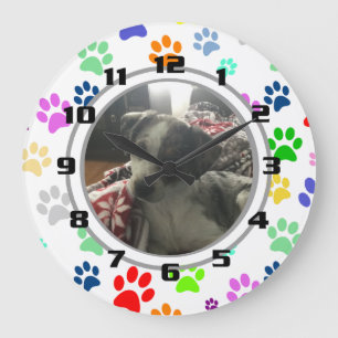 Cute and Fun Pet Paw Pattern Your Pat Picture Large Clock