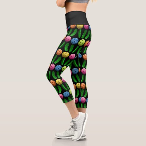 Cute and Fun Pickles and Pickleball Pattern Capri Leggings