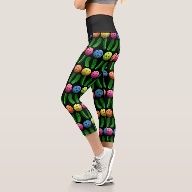 Cute and Fun Pickles and Pickleball Pattern Capri Leggings (Left)