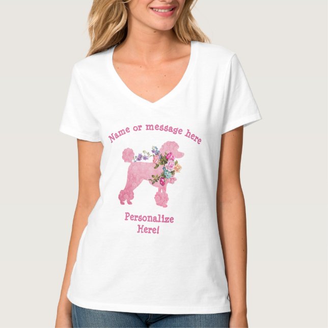 Cute and Fun Pink Poodle woman's T-Shirt (Front)
