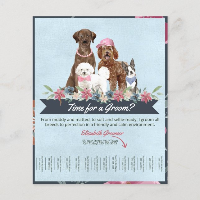Cute and Fun Puppy Grooming Poster for Dog Groomer Flyer (Front)