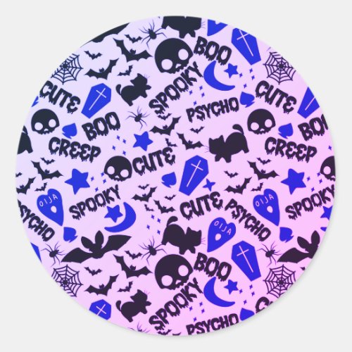Cute and Fun Purple Blue and Black Halloween Classic Round Sticker