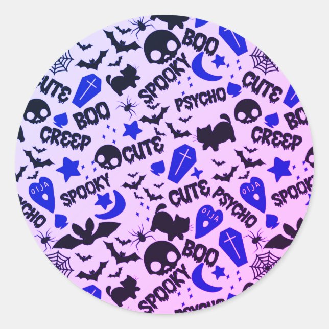 Cute and Fun Purple, Blue and Black Halloween Classic Round Sticker (Front)