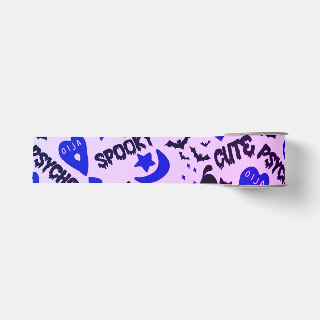 Cute and Fun Purple, Blue and Black Halloween Grosgrain Ribbon (Front)