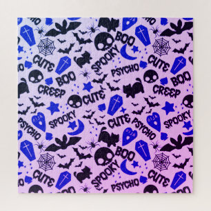Cute and Fun Purple, Blue and Black Halloween Jigsaw Puzzle