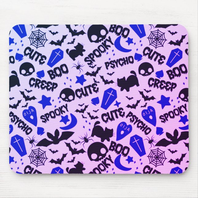 Cute and Fun Purple, Blue and Black Halloween Mouse Pad (Front)