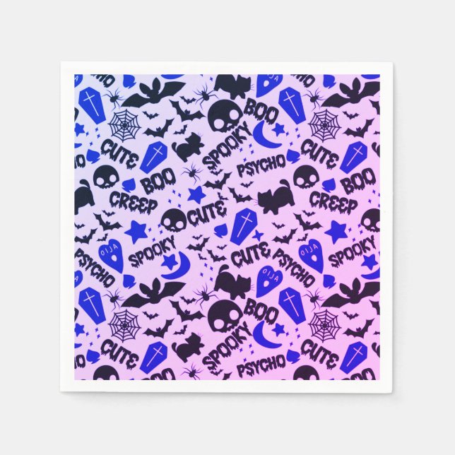 Cute and Fun Purple, Blue and Black Halloween Napkins (Front)
