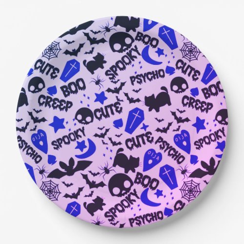 Cute and Fun Purple Blue and Black Halloween Paper Plates
