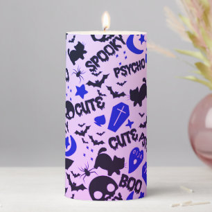 Cute and Fun Purple, Blue and Black Halloween Pillar Candle