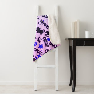 Cute and Fun Purple, Blue and Black Halloween Sherpa Blanket