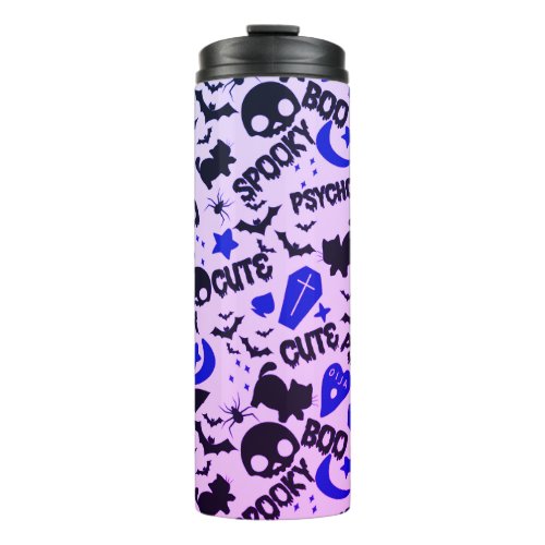 Cute and Fun Purple Blue and Black Halloween Thermal Tumbler