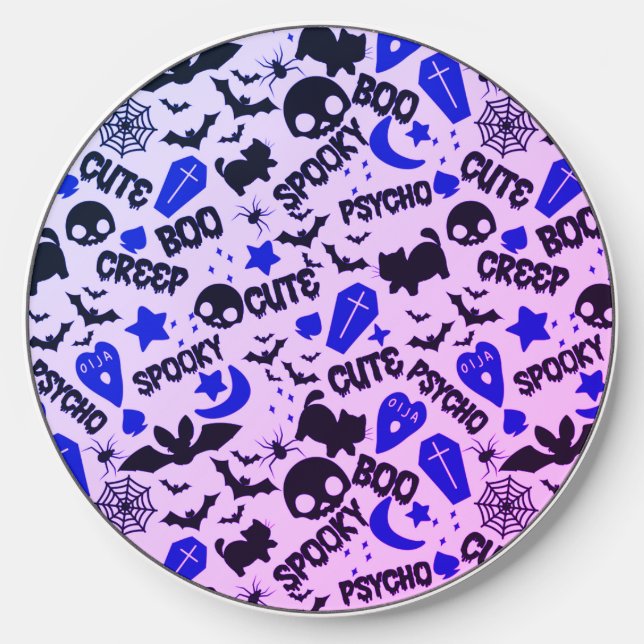 Cute and Fun Purple, Blue and Black Halloween Wireless Charger (Front)